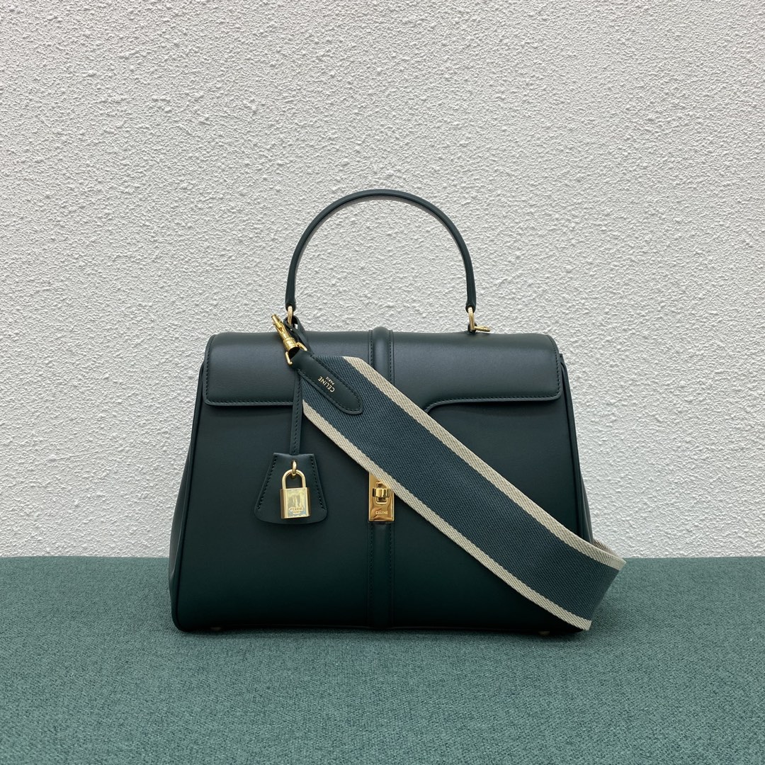 Celine Classique 16 Satinated Calfskin Handbag Shoulder Bag Dark Green 187373